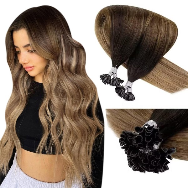 LaaVoo U-Tip Hair Extensions, Real Hair, Keratin, 1 g/Piece, Bonded,