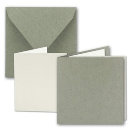 25 x Square Folding Cards Set Made of Kraft Paper in Natural Grey 15.0 x 15.0 cm - Double Cards with Envelopes and Inserts Made of Recycled Paper - UmWelt Series