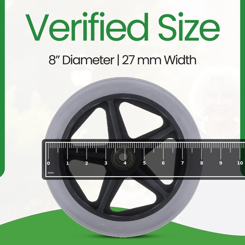 Healthline Walker Rollator Replacement Wheel – 8" Grey Tire HL450W