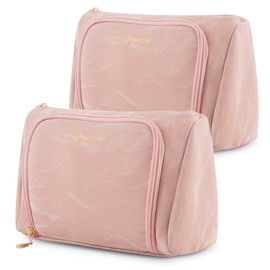 YIYIDSTO Cosmetic Bag Travel Makeup Bag Large Capacity Small Travel Zipper Pouch Makeup Organizer Bag for Women (Pink-2 Pack)