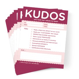 Trainers Warehouse Kudos for Values Set of 10 Note Pads, Recognize Large or Small Contributions and Inspire Continued Efforts (RED)