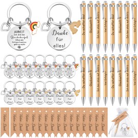 Otuuz Set of 16 Leaving Gifts for Colleagues Gift Thank You Colleagues Including Work Is Like A Bank Robbery Key Ring Good Luck Ballpoint Pen Thank You Gift Tag Organza Bag, As shown in the picture