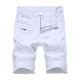 Enrica Mens Casual Ripped Destroyed Distressed Jeans Denim Shorts (42, Holes&white)