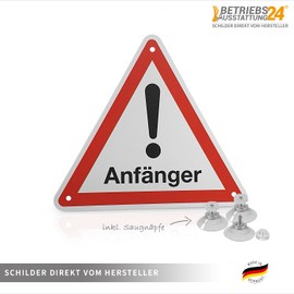 Betriebsausstattung24® Sign "Beginner" | Hard PVC with 3 Suction Cups Size (SL): 20.0 cm | Beginner | Car Sign | Safety Sign Motor Vehicles | Car