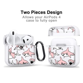 MOSNOVO Case for Airpods 4, Protective Clear Case with Shockproof Dual Layer Hard Luxe Metal Ring Designed for Airpods 4 Generation - Pink Sharks