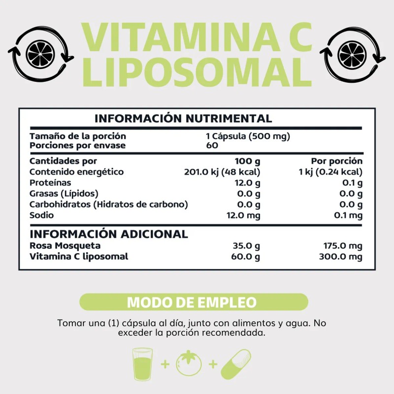 Vitamina C Liposomal 300 Mg Premium Con Rosa Mosqueta -