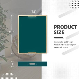 MAONAME Green Serving Tray with Handles, Wooden Decorative Tray, 15.8" X 11.8" Coffee Table Tray for Ottoman, Rectangular Tray for Living Room, Home Decor