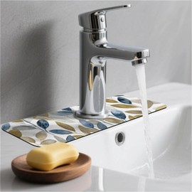 Kitchen Sink Splash Guard，olive leaves Faucet Mat Sink Gadgets-Super Absorbent Fast Drying Mat Drip Catcher for Kitchen, Bathroom,Sink Mat, Dish Drying Mat, Bathroom(15" X 5.5" )