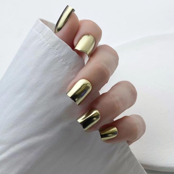 KQueenest Chrome Press On Nails - Metallic Light Gold Nails