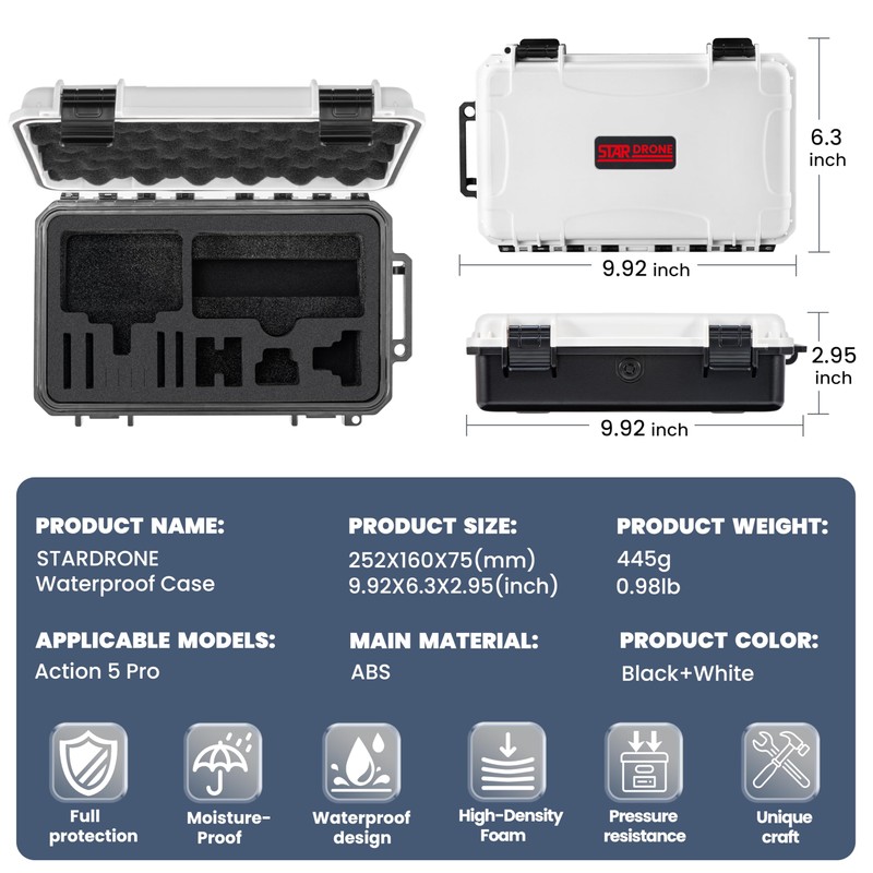 STARDRONE Osmo Action 5 Case, Waterproof Travel Hard Shell Case