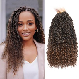 Goddess Locs Crochet Hair 14 Inch 8 Packs Boho Faux Locs Crochet Braids Pre Looped Hippie River Locs Crotchet Hair For Women (14Inch /pack of 8/ #1B/30)