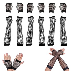 Lunyloer Fishnet Gloves, 6 Pairs Women's Fingerless Gloves, Mesh Gloves, Long and Short Mesh Gloves for 80s Fancy Dress, Costume, Party, Deliveries, Black, black