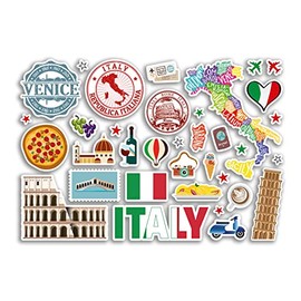 A5 Sticker Sheet Italy Landmarks Vinyl Stickers - Italian Rome Map Airport Stamp Skyline Flag Travel Holiday Country City Aesthetic #80294