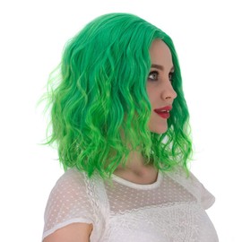 Aicos Fashion 35cm Short Curly Green Wig, Heat Resistant Daily Dress Carnival Party Masquerade Anime Cosplay Wig +Wig Cap (Bright Green Ombre)