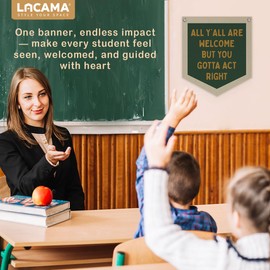 Lacama Retro Classroom Wall College Dorm Decor, All Y'all Are Welcome But You Gotta Act Right Banner, Retro Wall Hanging Banner Pennant Flag for Bedroom Kids Room Playroom Decor 12.4x14 in