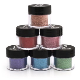 GLITTIES - (6PK) Cosmetic Grade Extra Fine Loose Glitter Powder Kit - Safe for Skin! Perfect for Makeup, Body Tattoos, Face, Hair, Lips, Soap, Lotion, Nail Art - (10 Gram Jars)