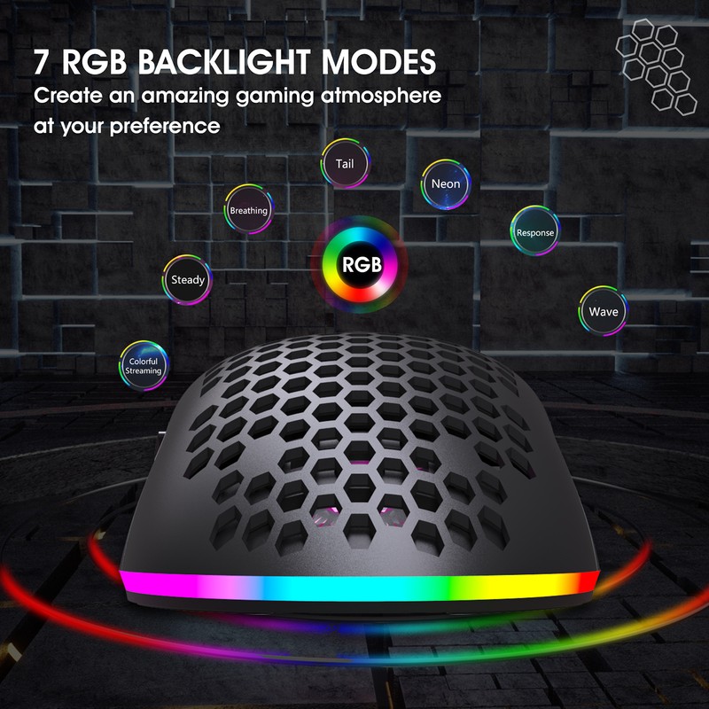 HXSJ T66 RGB 2.4G Wireless Gaming Mouse RGB Lighting Charging