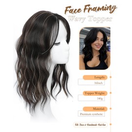 PANEWAY Hair Topper 16Inch Hair Toppers For Women with Thinning Hair 6.5’’x6.5’’ Ladies Wiglets Toppers Hair Pieces for Women - Dark Brown with Highlights