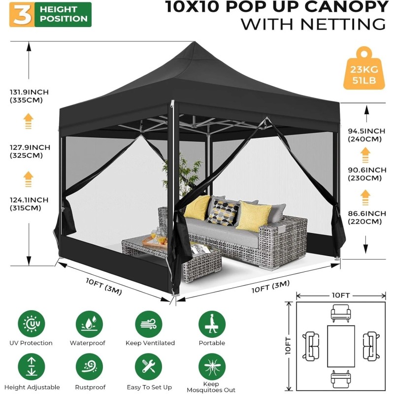 Hoteel 10x10' Pop Up Canopy Party Tent Gazebo w/ Mosquito