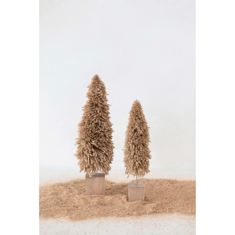 Fabric Yarn Tree with Wood Block Base, Tan