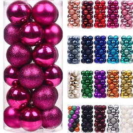 Emopeak 24Pcs Christmas Balls Ornaments for Xmas Christmas Tree - Mini Shatterproof Christmas Tree Decorations Hanging Ball for Holiday Wedding Party Decoration (Rose Red, 1.2"-3.1CM)