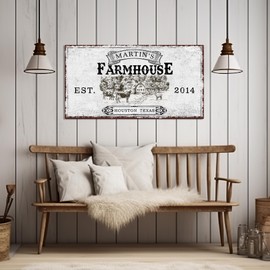 Awesometik Custom Farmhouse Sign – Rustic Wall Decor, Large Dining Room Art, Lakehouse Vintage Decor, Western Style Horizontal Wall Art, Ready to Hang (Farmhouse Sign - Barn & Farm Animals)