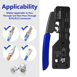 VCELINK GJ671BL Crimp Tool RJ45 Network Crimper Professional RJ11 with 10PCS Cat7 Pass Through Shieled Connectors 10PCS RJ45 Boots Cover