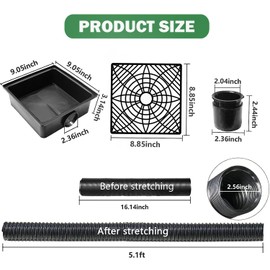 2 Pack Gutter Downspout Extensions,Catch Basin Low Profile Downspout Extender | No Deep Dig Catch Basin, Flexible Pipe Extension to 5.1ft, Protect House Foundation