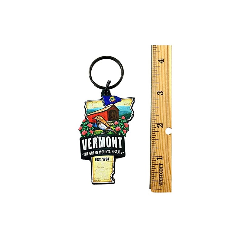 Westmon Works Vermont Keychain Souvenir with State Map and Flag