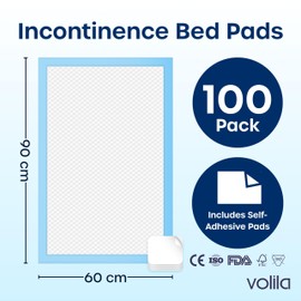 100 x Incontinence Bed Pads - Triple Layer 60cm x 90cm, Soft, Absorbent, Odor Control Incontinence Bed Sheets - Suitable for Elderly, Infants, and Post-Surgery Care (4 Packs of 25)