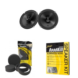 JBL CLUB-64FSL Club Series 6.5" Shallow Mount Two-Way Car Audio Speakers, Pair with RKXSK Roadkill Speaker Sound Deadening Kit 2-Peice: 1.7sq-ft Total (10” x 12”) and RKFR6 Fast Rings 6" & 6.5"