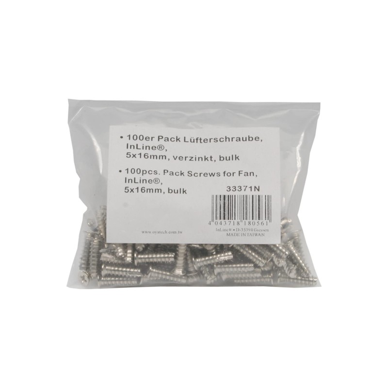 InLine 33371N Pack of 100 Fan Screws, 5 x 16