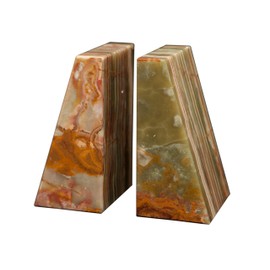Whirl Green Onyx Wedge Shaped Natural Polished Marble Bookends