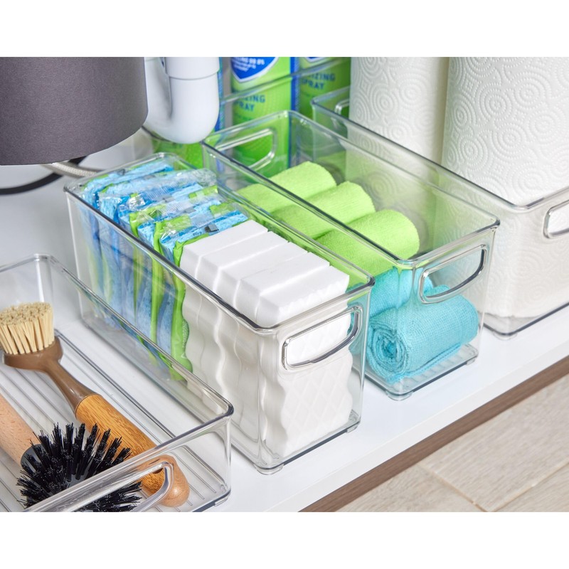 iDesign Stackable Pantry Bins with Handles for Cabinets or Fridge,