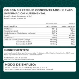 Suplemento Omega 3 Premium Concentrado - Pronat - 1,500 mg EPADHA 60 Cápsulas                                                                         
