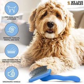 We Love Doodles Large Slicker Brush & Lavender Detangler Spray Pack - Goldendoodle Brush & Dog Leave-In Conditioner for Reducing Mats, Knots & Tangles, Dematting & Conditioning Grooming Kit, 16 oz