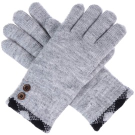 BYOS Womens Winter Ultra Warm Soft Plush Faux Fur Fleece Lined Knit Gloves W/Wooden Button Cuff Rustic Style