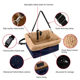 Devoted Doggy Deluxe Dog Car Seat, Dog Booster Seat Fits Pets up to 15lbs, Padded Cushioning, Adjustable Straps, Metal Frame Encasing, Installs in Seconds, Collapsible Canvas and Easy to Clean