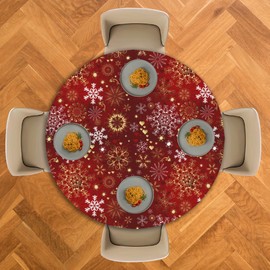 SKYDAWNY Tablecloth Round 60 Inch,Snowflake Golden Christmas Table Cloth Washable Spillproof Wrinkle Free Fabric Table Cover for Indoor Outdoor Kitchen Dinning