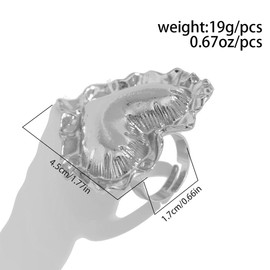 Chunky Gold Puffy Heart Open Rings for Women Exaggerated Large Pleated Love Statement Ring Trendy Geometric Polished Valentines Finger Jewelry Gifts (Silver)
