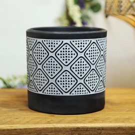Fyne-Finds Cement Black N White Pot Doted Patterned Diamond Planter 13cm, 5inch Indoor Home Decorative Gift