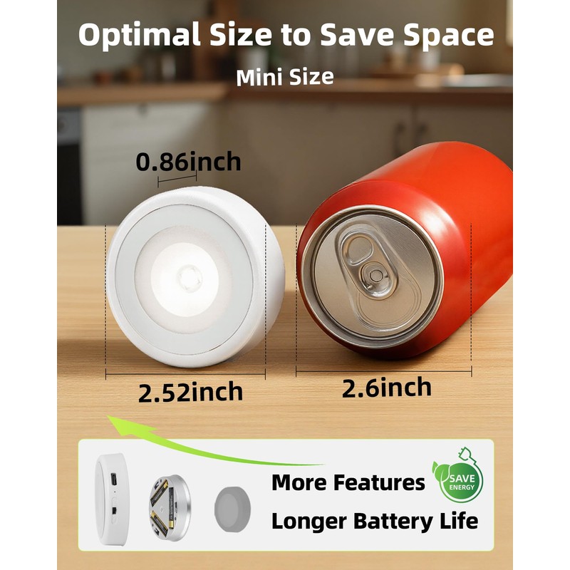 EZVALO LED Puck Lights, Rechargeable Battery Touch Light, 2.5'' Mini