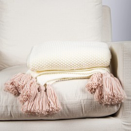 Best Home Fashion Big Tassel Knit Throw - 50" X 60" - Pink