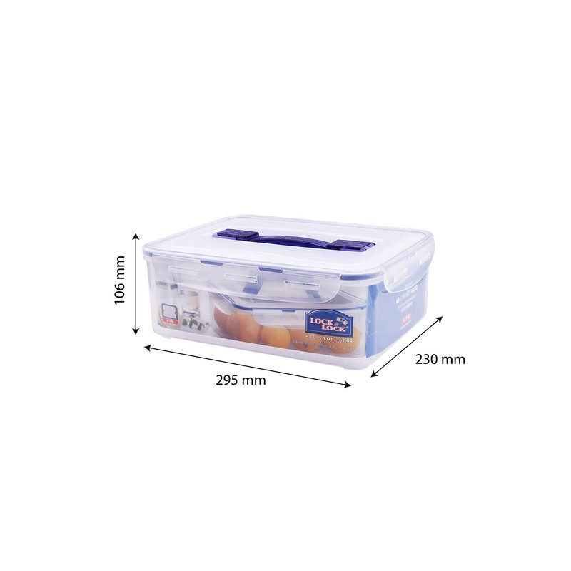 Lock & Lock Rectangular Tall Food Container with Handle, Clear/Blue