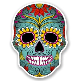 2 x 10cm Mexican Sugar Skull Vinyl Stickers Laptop Day of The Dead Girls #5674 (7.5cm Wide x 10cm Tall)