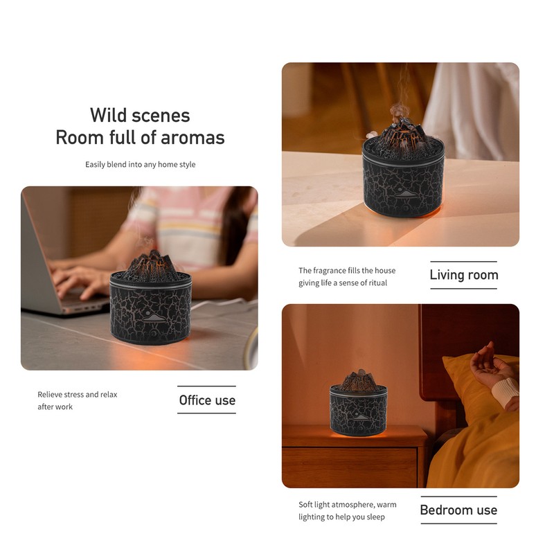 Volcano Diffuser 5V 180ml Relaxing Auto Off Warm Atmosphere Flame