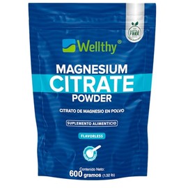 Wellthy Citrato de Magnesio en Polvo 600g Sin Sabor. 240 Días de Porciones, 8 meses de consumo, Equivalente a 417mg de Magnesio por Porción, Scoop Inc