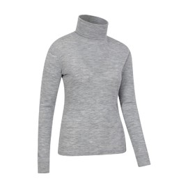 Mountain Warehouse Womens Merino Roll Neck Top - Quick Wicking, Quick Drying, Antibacterial, Ladies Baselayer - Best for Winter Camping, Outdoors, Travelling & Hiking Light Grey Women's Size 12