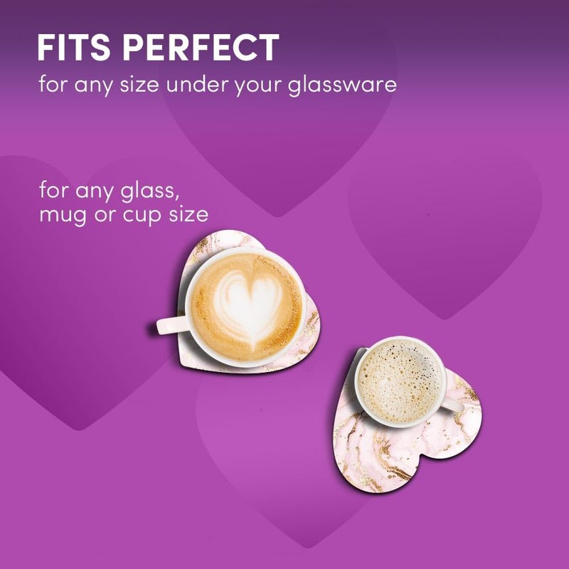 2 x Heart Coasters - Pink & Gold Marble Art