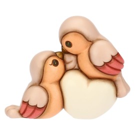 THUN - Coppia ciuffolotti con cuore, medi - ceramica - Collezione L'amore Vola - 11.1 x 4.3 x 9.1 cm